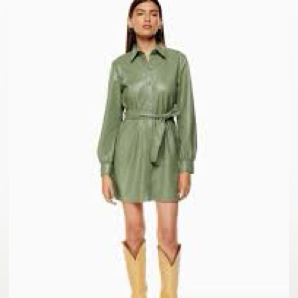 NWT,The Drop, Sam Olive Vegan Leather, Belted,Shirtdress, Button-Up, Size XXL - Picture 6 of 12